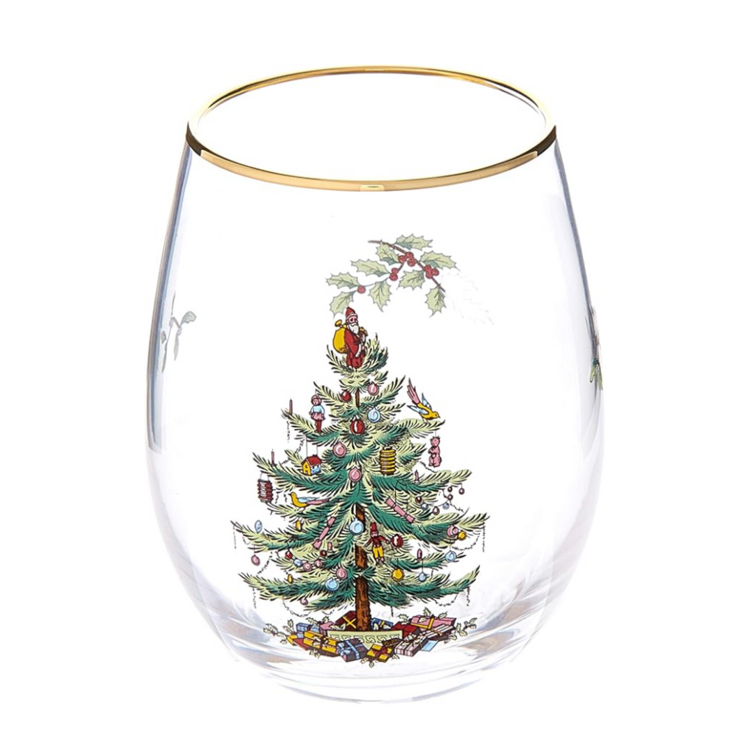 christmas tree snowman stemless wine glasses