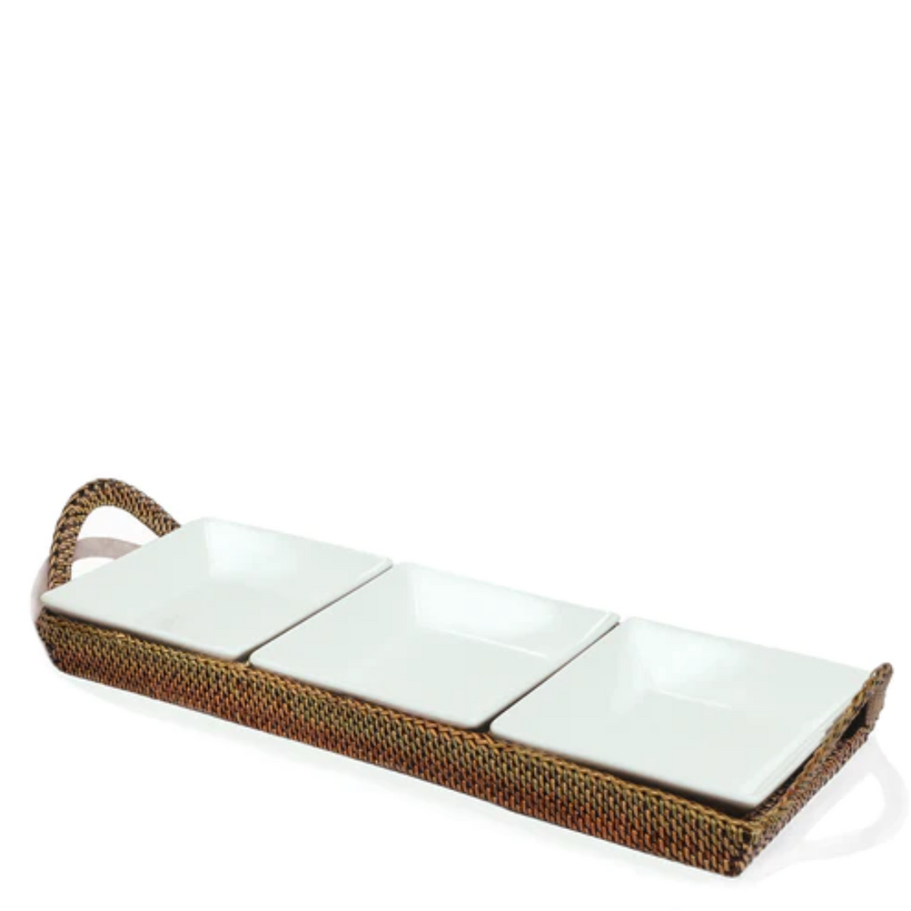 Rectangular Tray 3 Divider with Porcelain Dishes
