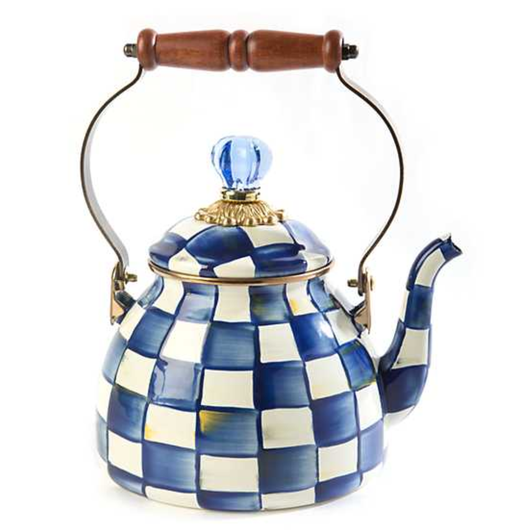 Royal Check Enamel Tea Kettle 2 Quart