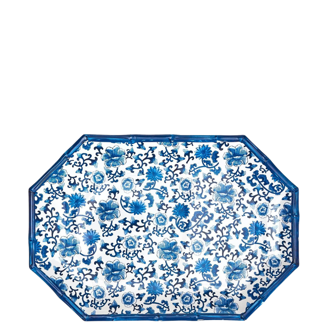 Blue Bamboo Floral Pattern Serving Tray – Perfect Settings