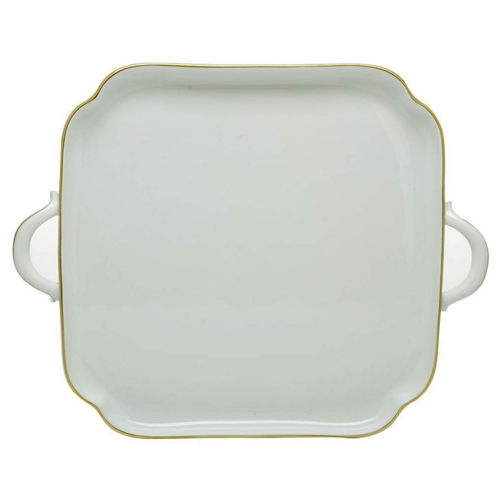 Herend Golden Edge Square Tray with Handles
